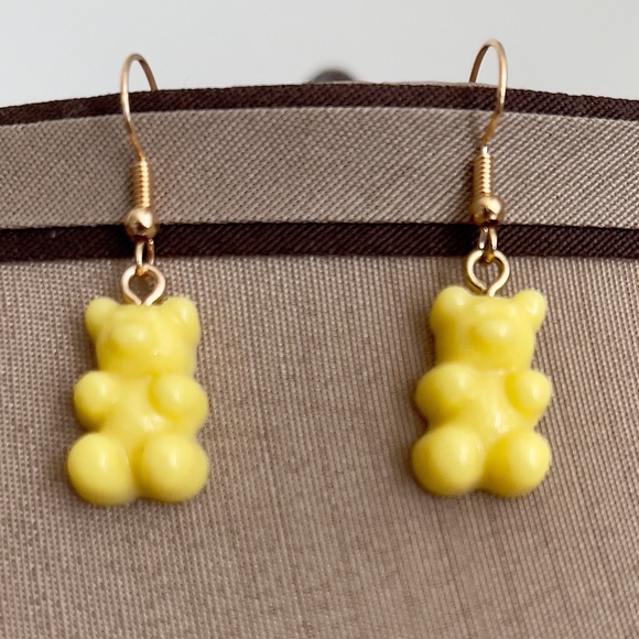 🆕 Yellow Gummy Bear Charm with Gold hooks Dangle Earrings, - Picture 4 of 6